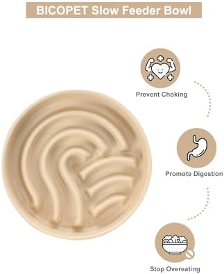 Ceramic Slow Feeder Dog Bowl, Apricot, Medium