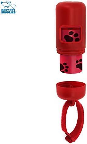Best Pet Supplies Dog Poop Bag Holder Leash Attachment with Reusable Dispenser for Travel, Walking, Park, and Outdoor Use, Durable with Clip-On - Red, Pack of 2, Plastic Dispenser w/30 Bags