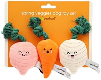Pearhead Spring Garden Veggies Dog Toys, Plush Squeaky Rope Dog Toys