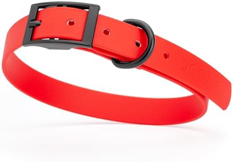 Dogline Biothane Waterproof Dog Collar Strong Coated Nylon Webbing with Black Hardware Odor- Proof for Easy Care Easy to Clean High Performance Fits Small Medium or Large Dogs, Cherry Red