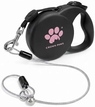 Chew Proof Retractable Dog Leash for Small Dogs up to 33lbs, 10ft Heavy Duty Dog Lead with Anti-Chewing Steel Wire Rope, Tangle-Free, One-Hand Brake & Lock, Black S
