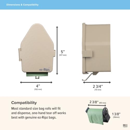 Indoor/Outdoor Dog Poop Bag Dispenser Wall Mount (Khaki), Includes 3 Sample Rolls of Waste Bags, Easy Setup Dog Poop Station