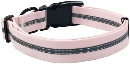 Nimble Reflective Waterproof Dog Collar Adjustable Odor Resistant Easy Clean Pet Collar for Small Medium Large Dogs Night Walking Outdoor Rainy Use (Light Pink, Small (9.45”-14.17”inches))