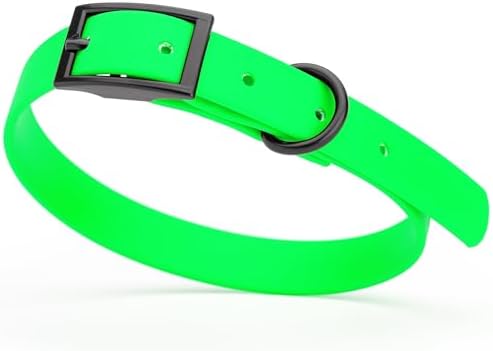 Dogline Biothane Waterproof Dog Collar Strong Coated Nylon Webbing with Black Hardware Odor- Proof for Easy Care Easy to Clean High Performance Fits Small Medium or Large Dogs, Tropical Green
