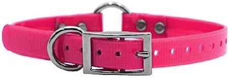 Waterproof D & Center Ring Dog Collar w Custom Name Tag 3/4x15, Pink