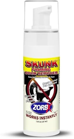 ZORBX Unscented Skunk Odor Remover Foam 7.5 FL Oz - Fast Acting Skunk Smell Removal - Extra Strength Pet Skunk Odor Remover for Dogs, House, Car, Clothes & Furniture