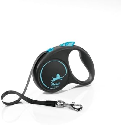 Flexi Black Design Tape Blue Small 5m Retractable Dog Leash/Lead for Dogs up to 15kgs/33lbs