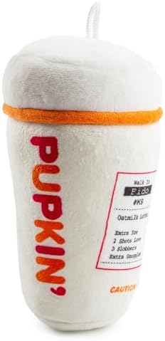 Haute Diggity Dog Pupkin' Donuts Hot Coffee Cup Plush Dog Toy, Funny Parody