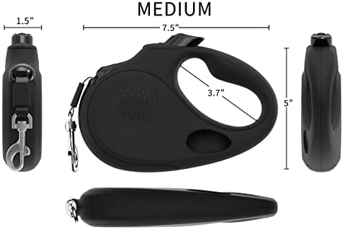 TUG Oval 360° Tangle-Free Retractable Dog Leash with Integrated Waste Bag Dispenser (Medium, Black)