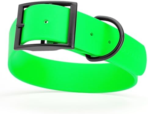Dogline Biothane Waterproof Dog Collar Strong Coated Nylon Webbing with Black Hardware Odor- Proof for Easy Care Easy to Clean High Performance Fits Small Medium or Large Dogs, Tropical Green