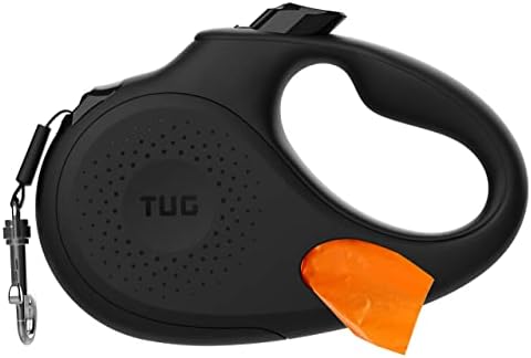 TUG Oval 360° Tangle-Free Retractable Dog Leash with Integrated Waste Bag Dispenser (Medium, Black)