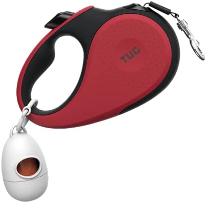 TUG 360° Tangle-Free Retractable Dog Leash with Waste Bag Dispenser (Medium, Red)