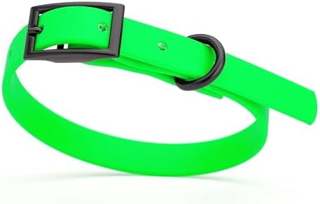 Dogline Biothane Waterproof Dog Collar Strong Coated Nylon Webbing with Black Hardware Odor- Proof for Easy Care Easy to Clean High Performance Fits Small Medium or Large Dogs, Tropical Green