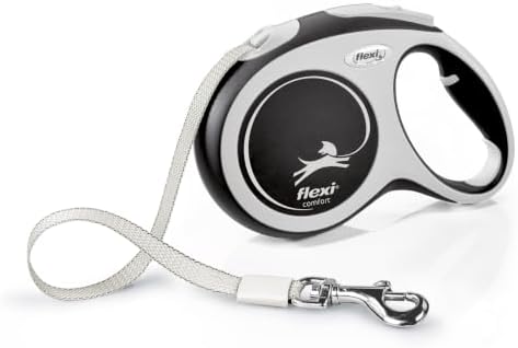 Flexi - Leash - New Comfort Model - Strap Version - Especially Sturdy Strap - Advanced Guide System - Adjustable Handle for Sizes M and L - Made in Germany - Black - L - 16 ft