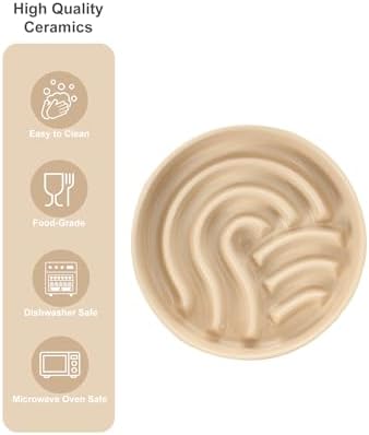 Ceramic Slow Feeder Dog Bowl, Apricot, Medium
