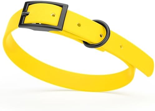 Dogline Biothane Waterproof Dog Collar Strong Coated Nylon Webbing with Black Hardware Odor- Proof for Easy Care Easy to Clean High Performance Fits Small Medium or Large Dogs, Lemon Yellow