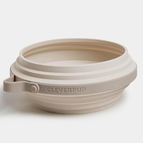 Cleverpup Nomad Large Collapsible Travel Dog Bowl - 4 Cup, Sand Silicone