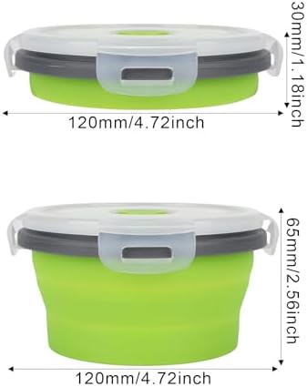 2pcs Collapsible Dog Bowls, Silicone Food & Water Travel Bowl with Lid Portable Expandable Pet Feeding & Drinking Cup/Saucer for Walking, Kennels, and Camping 350ml (Green, Blue)