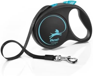 Flexi Black Design Tape Blue Medium 5m Retractable Dog Leash/Lead for Dogs up to 25kgs/55lbs