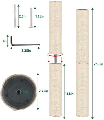 BNOSDM 4 Pcs 11.8”x2.75” M8 Replacement Scratching Post for Cat Tree Tower Rope Scratch Poles Refill Sisal Pole Part for Refurbishment Hemp White