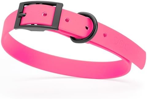 Dogline Biothane Waterproof Dog Collar Strong Coated Nylon Webbing with Black Hardware Odor- Proof for Easy Care Easy to Clean High Performance Fits Small Medium or Large Dogs, Passionfruit Pink