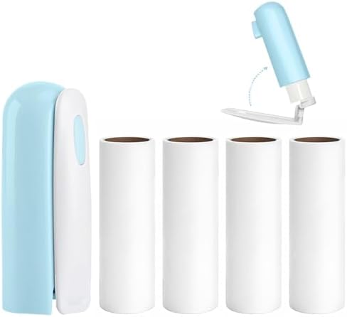 Mini Travel Lint Roller with 150 Sticky Sheets, Foldable Portable Lint Roller for Clothes, Travel, Compact Small Pet Hair Remover for Purse Car Bag Essentials (Blue)