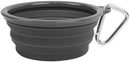 Prima Pet Collapsible Silicone Water Travel Bowl with Clip for Dog and Cat, Portable and Durable Pop-up Feeder for Convenient On-the-go Feeding - Size: Small (1.5 Cups) Grey