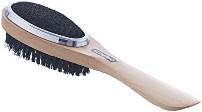 Superio 3 in 1 Lint Brush and Shoe Horn for Suit, Wool Coat, Sweaters, Shoes - Double Sided Portable Pet Hair Remover with Wood Handle