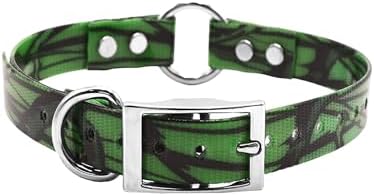 Heavy Duty D & Center Ring Dog Collar w Custom Name Tag, Green Camo