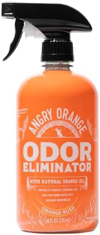 ANGRY ORANGE Pet Odor Eliminator for Dog and Cat Urine, Carpet Stains, and Strong Smells – NEW Orange Rush Scent – Citrus Cleaner with Natural Orange Oil – 24 oz