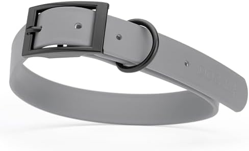 Dogline Biothane Waterproof Dog Collar Strong Coated Nylon Webbing with Black Hardware Odor- Proof for Easy Care Easy to Clean High Performance Fits Small Medium or Large Dogs, Battleship Gray
