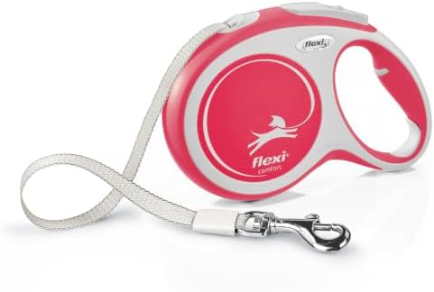 Flexi New Comfort Tape Grey & Red Large 8m Retractable Dog Leash/Lead for Dogs up to 50kgs/110lbs