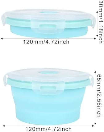 2pcs Collapsible Dog Bowls, Silicone Food & Water Travel Bowl with Lid Portable Expandable Pet Feeding & Drinking Cup/Saucer for Walking, Kennels, and Camping 350ml (Blue)
