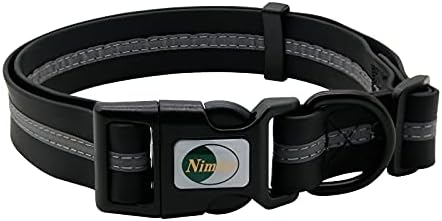 Nimble Reflective Waterproof Dog Collar Adjustable Odor Resistant Easy Clean Pet Collar for Small Medium Large Dogs Night Walking Outdoor Rainy Use (Large (15.35”-24.8”inches), Black)