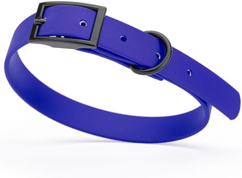 Dogline Biothane Waterproof Dog Collar Strong Coated Nylon Webbing with Black Hardware Odor- Proof for Easy Care Easy to Clean High Performance Fits Small Medium or Large Dogs, Blueberry Royal