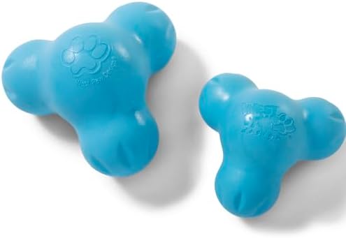 WEST PAW Zogoflex Tux Treat Dispensing Dog Chew Toy – Interactive Chewing Toy for Dogs – Dog Games for Aggressive Chewers, Fetch, Catch – Holds Kibble, Treats, Small 4", Aqua Blue