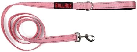BULLHUG 6 FT Bulldog Leash with Padded Handle. Perfect for Bulldogs, French Bulldogs, Pugs & All Breeds. Leashes for Walking, Training Lead for Bulldogs (Reflective Stitching, BABYPINK)
