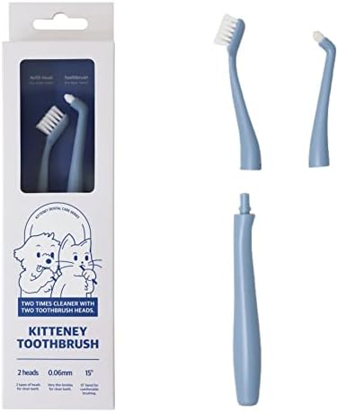 Kitteney Pet Toothbrush for Dogs, Cats with 0.06mm Super Soft Bristles, Head Replaceable, Double Headed Toothbrush for Small to Large Teeth, Easy Teeth Cleaning & Dental Care (Blue)