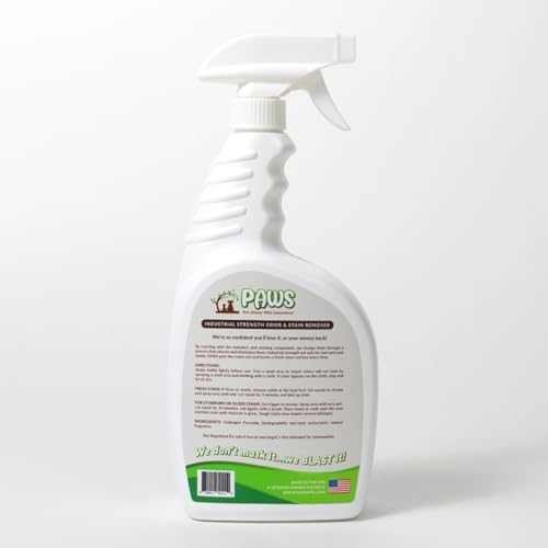 PAWS Pet Urine/Odor & Stain Remover, 32oz Pet Odor Eliminator, Carpet Stain Remover for Cats & Dog Pee, Cat Urine Destroyer, Carpet, Tile, Upholstery, Hardwood and Fabric Cleaner Spray