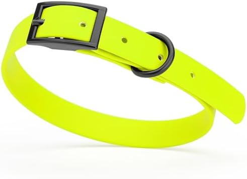 Dogline Biothane Waterproof Dog Collar Strong Coated Nylon Webbing with Black Hardware Odor- Proof for Easy Care Easy to Clean High Performance Fits Small Medium or Large Dogs, Safety Yellow