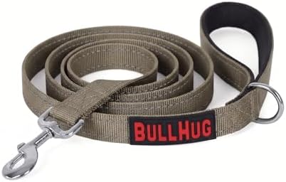 BULLHUG 6 FT Bulldog Leash with Padded Handle. Perfect for Bulldogs, French Bulldogs, Pugs & All Breeds. Leashes for Walking, Training Lead for Bulldogs (Reflective Stitching, Taupe)