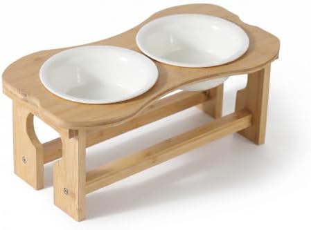 Bone Elevated 6.1" Ceramic Small Dog Bowls, Tilted Dog Bowl Stand