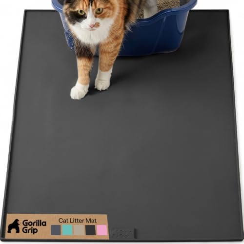 GORILLA GRIP Cat Litter Box Mat, Easy Clean Silicone Mats, 35x23 Black