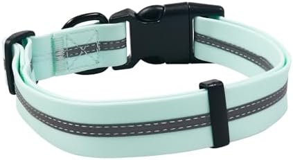 Nimble Reflective Waterproof Dog Collar Adjustable Odor Resistant Easy Clean Pet Collar for Small Medium Large Dogs Night Walking Outdoor Rainy Use (Light Blue, Small (9.45”-14.17”inches))