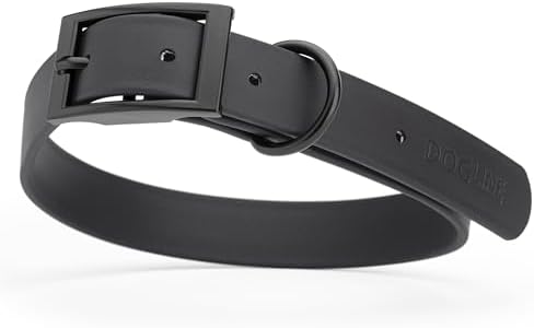 Dogline Biothane Waterproof Dog Collar Strong Coated Nylon Webbing with Black Hardware Odor- Proof for Easy Care Easy to Clean High Performance Fits Small Medium or Large Dogs, Black