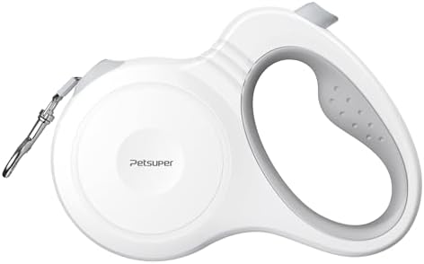 16Ft Retractable Dog Leash, One-Hand Brake Lock, 360° Tangle-Free Swivel, Sturdy Nylon Tape, Ergonomic Grip Handle for Small Medium Large Dogs (White)