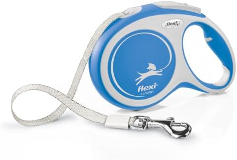 Flexi New Comfort Tape Grey & Blue Large 8m Retractable Dog Leash/Lead for Dogs up to 50kgs/110lbs