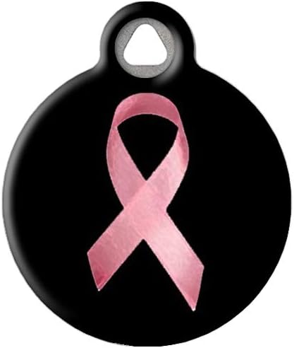 Breast Cancer Awareness Personalized Pet ID Tag for Dogs and Cats, Silent Polymer Coated Stainless Steel Nametag with Customized Identification Information, Small .875" Diameter