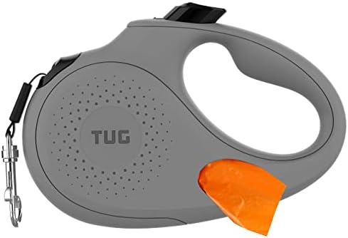 TUG Oval 360° Tangle-Free Retractable Dog Leash with Integrated Waste Bag Dispenser (Medium, Grey)