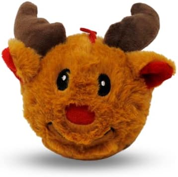 Flourish Pets 2 in 1 Christmas Multi-Layer Chew Toy for Active Dogs | Non-Toxic BPA Free Double Stitched Soft Fabric and Long-Lasting Dog Plush Toys (Reindeer 3.5")